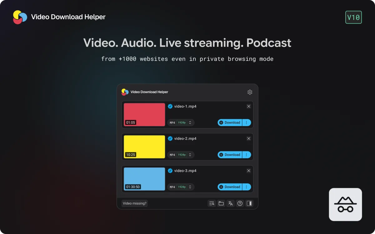 Illustration of video, audio, live-streaming and podcast sources detected by the extension Illustration of video, audio, live-streaming and podcast sources detected by the extension
